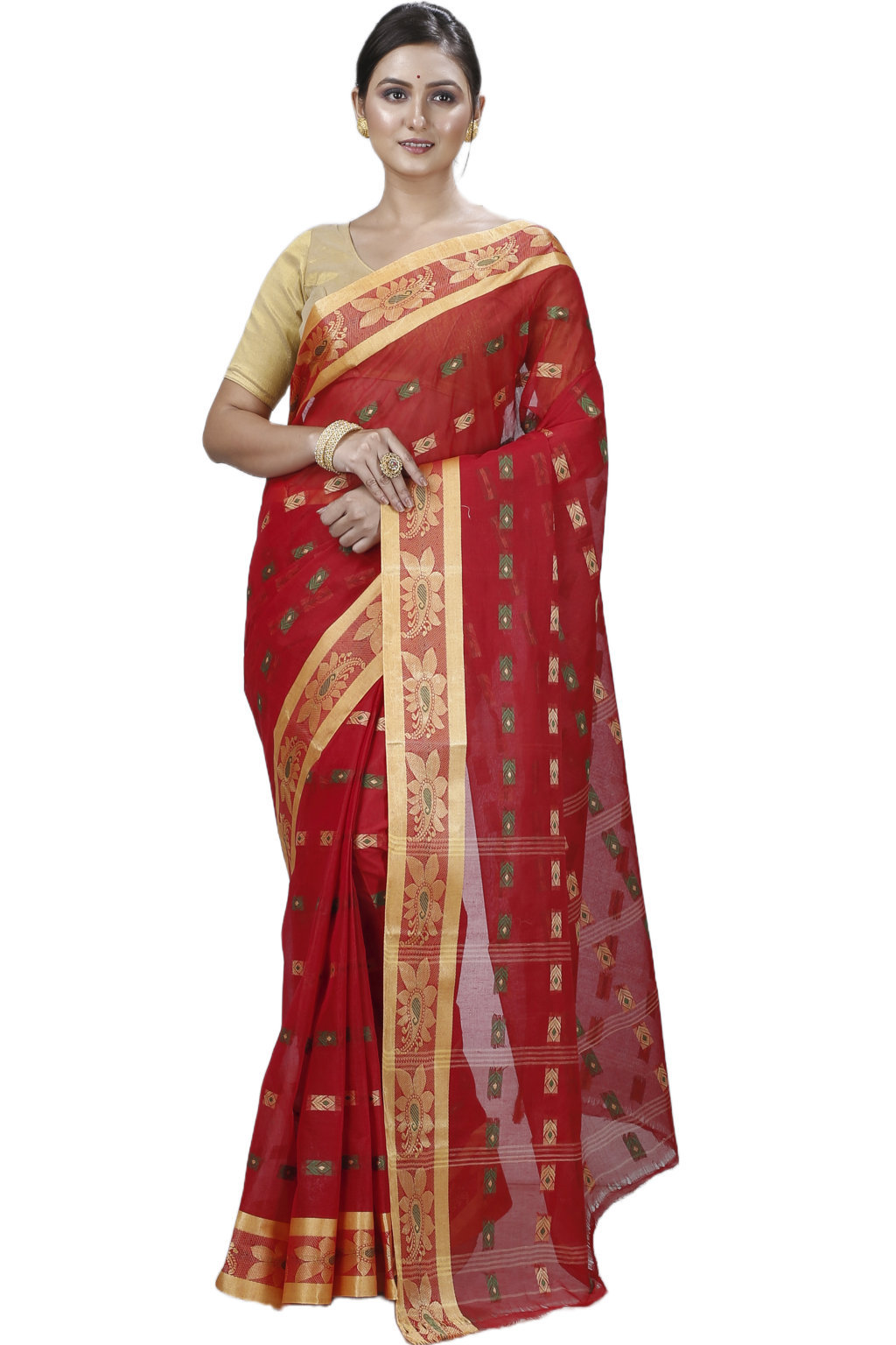 Red Pure Cotton Udaya Tant Saree (1148)